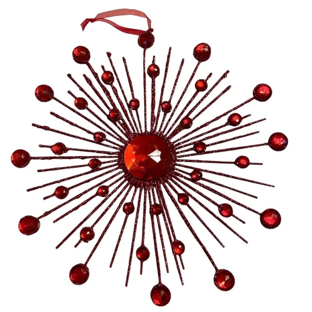 Large Red Starburst Glittered Holiday Decor 12”